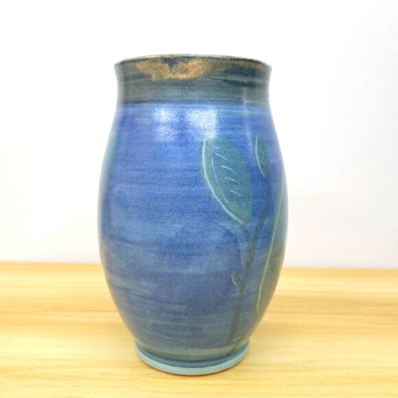 Vintage Hand Thrown Studio Pottery Vase with Leaves - Picture 13 of 16